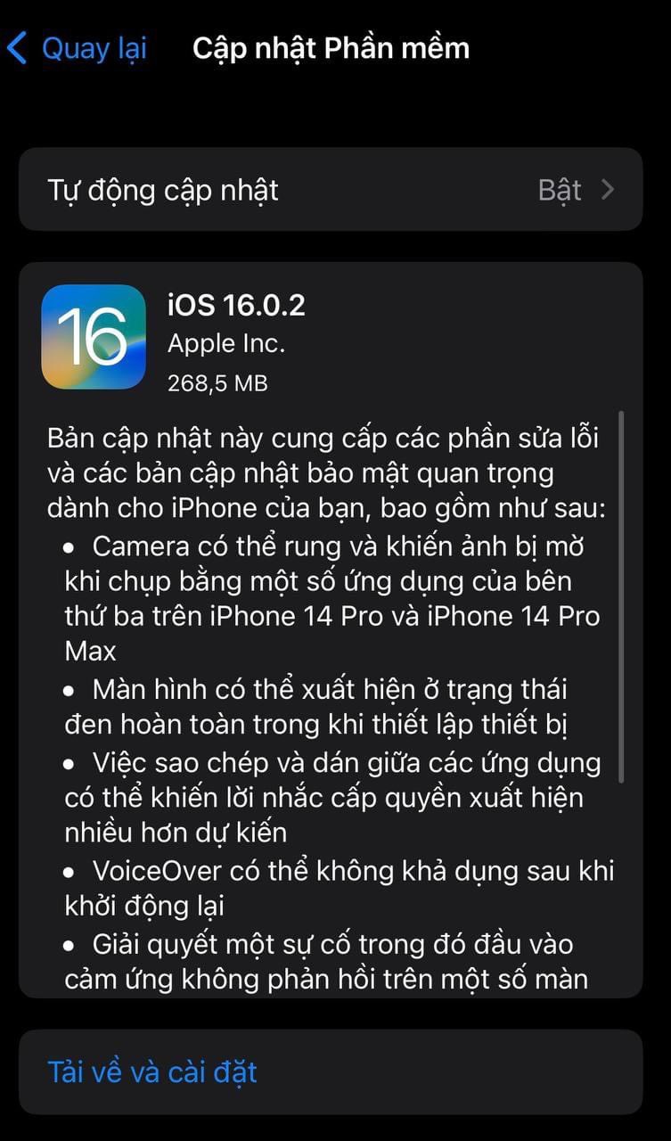 Apple chính thức phát hành IOS 16.0.2